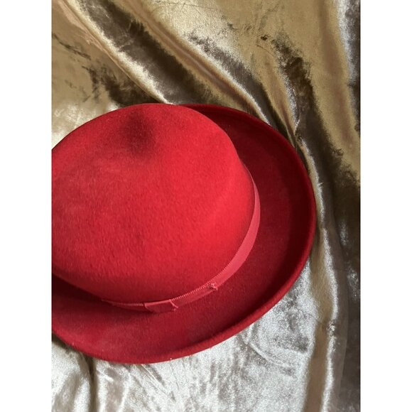 Capas Little Topper Red 100%Wool Felt  Hat Derby Wedding A MUST SEE PHOTOS SIZEM - Picture 5 of 16